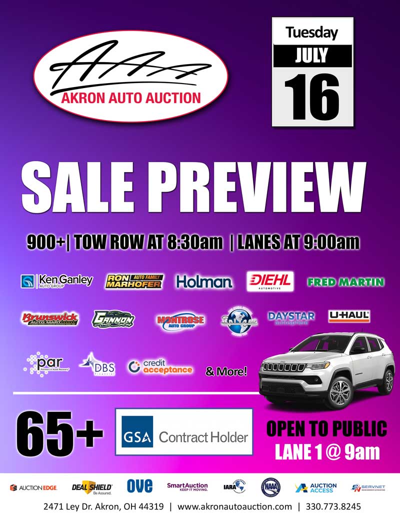 Public and Dealer Auctions at Akron Auto Auction in Akron, OH